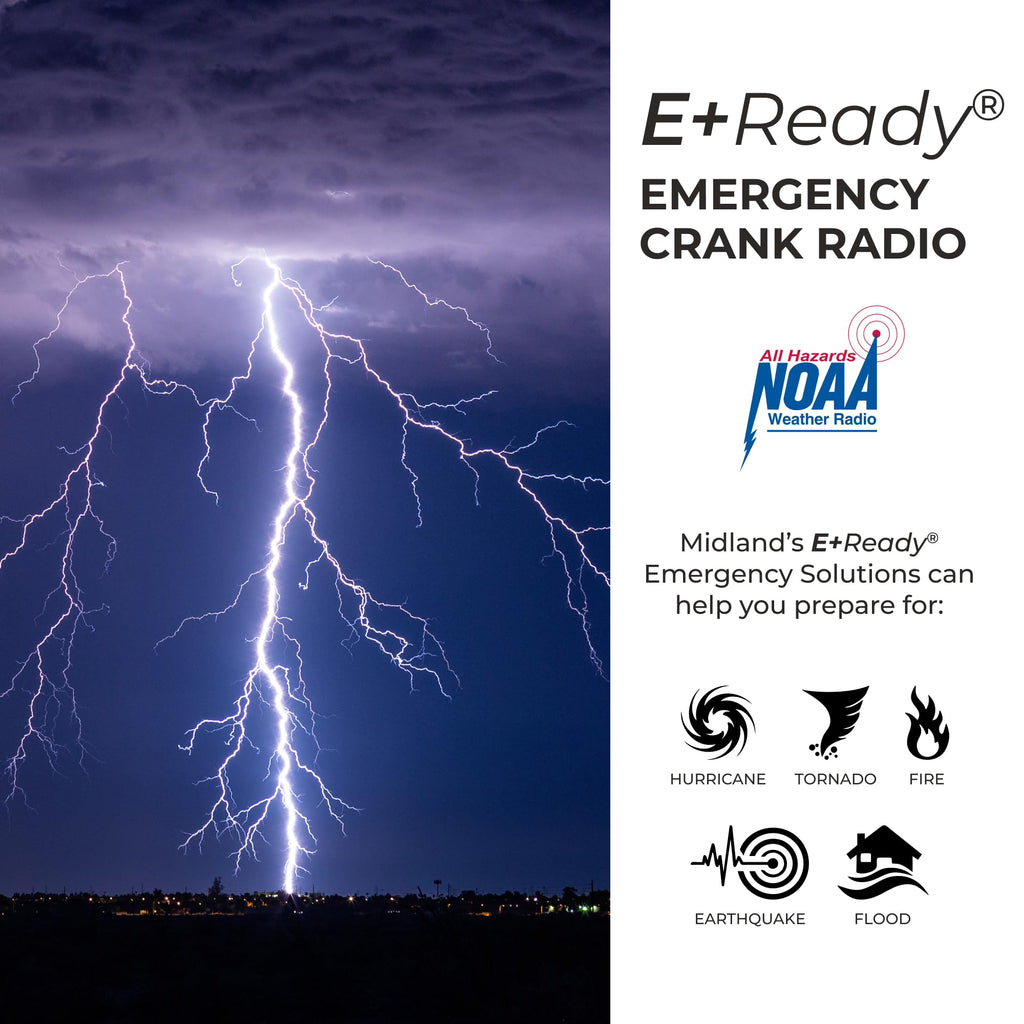 Midland - ER310, Emergency Crank Weather AM/FM Radio - Multiple Power Sources, SOS Emergency Flashlight, Ultrasonic Dog Whistle, & NOAA Weather Scan + Alert (Red/Black)