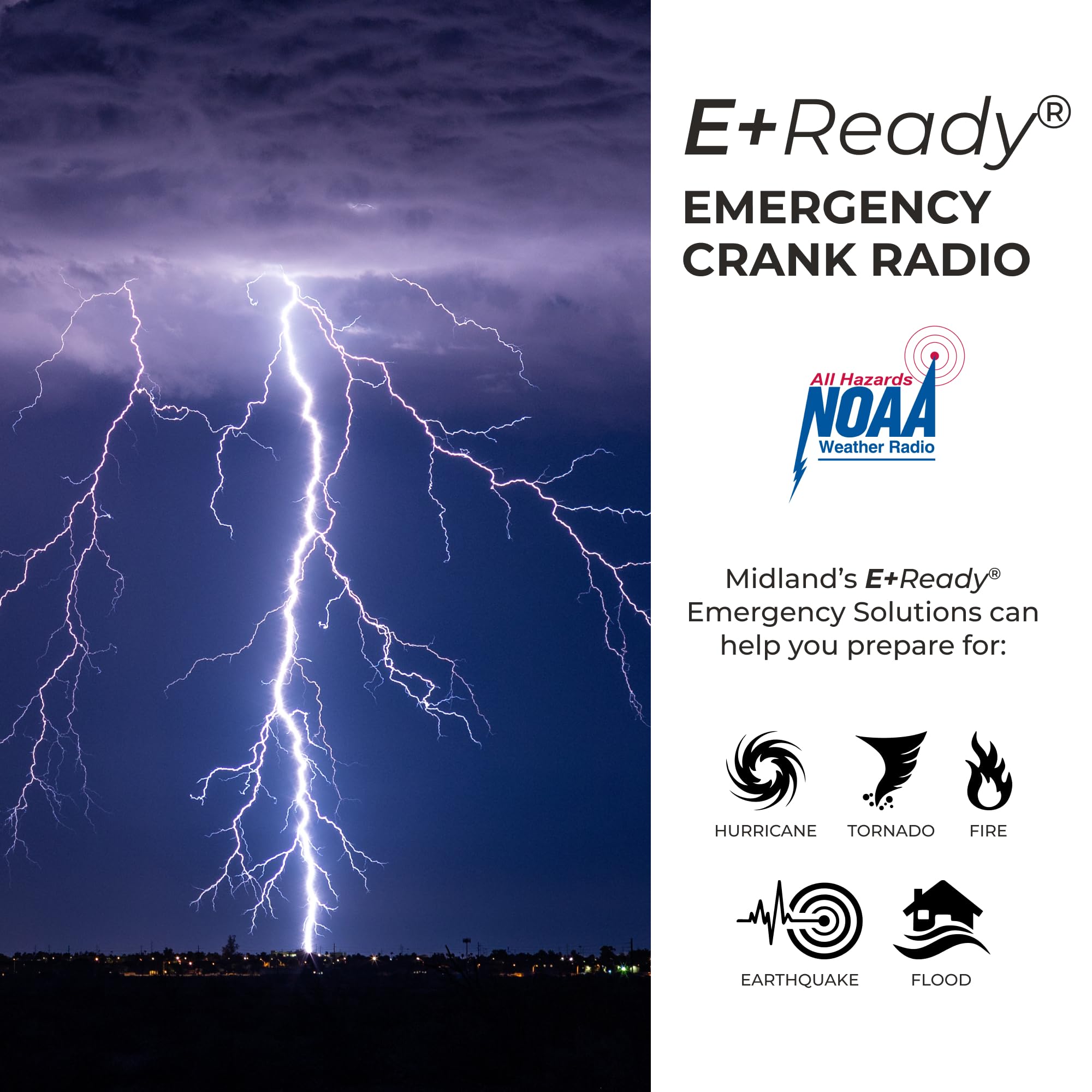 Midland - ER310, Emergency Crank Weather AM/FM Radio - Multiple Power Sources, SOS Emergency Flashlight, Ultrasonic Dog Whistle, & NOAA Weather Scan + Alert (Red/Black)