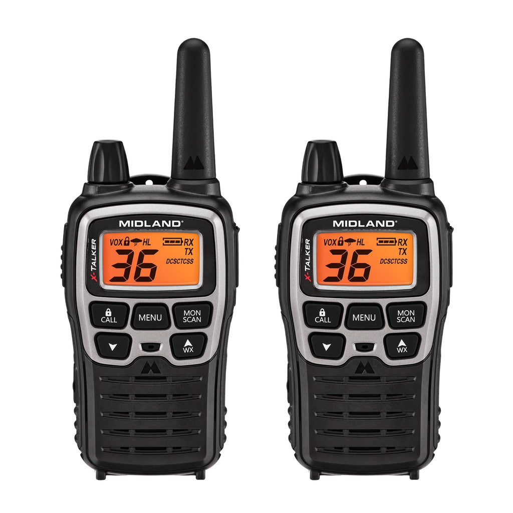 Midland® T71VP3 X-TALKER Long Range Walkie Talkie - FRS Two-Way Radio for Camping Overlanding Rock Crawling - NOAA Weather Scan - 36 Channels and 121 Privacy Codes Black/Silver 2 Pack