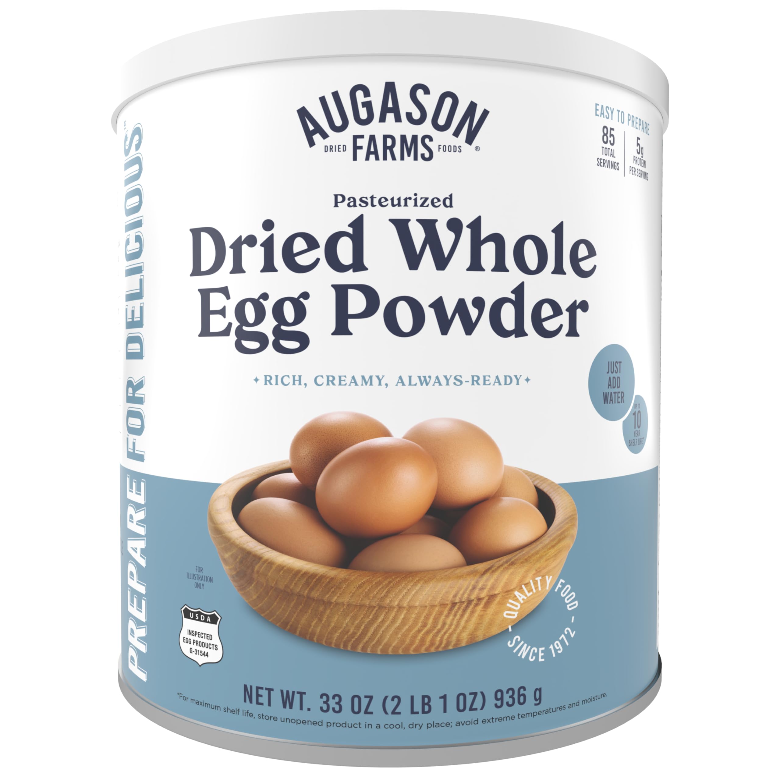 Pasteurized Dried Whole Egg Powder Can Emergency Food Supply, 85 Servings, 10 Year Shelf Life, No Additives or Preservatives, 5g Protein per Serving - Dry Egg Powder Blend, Ingredient for Baking and Cooking
