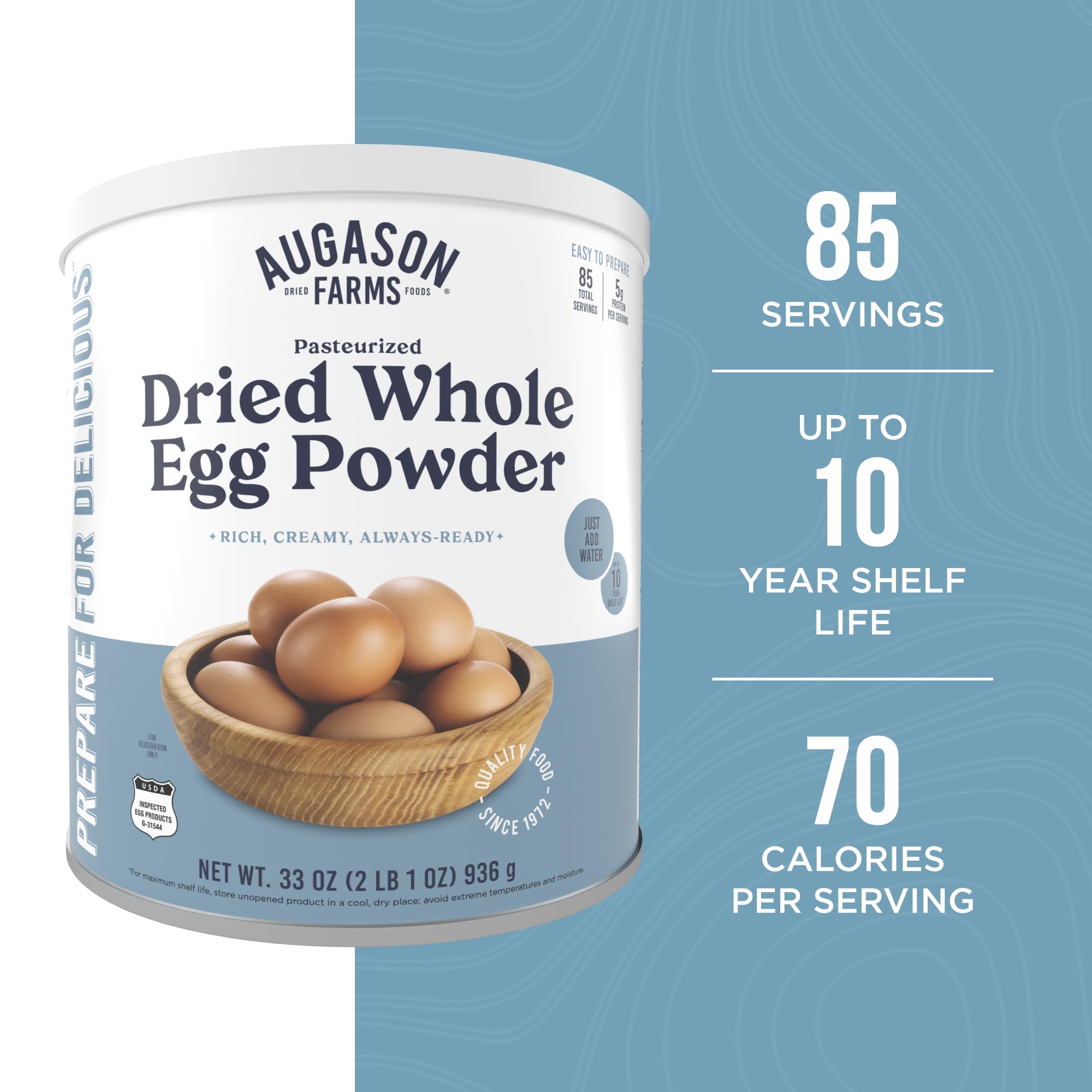 Pasteurized Dried Whole Egg Powder Can Emergency Food Supply, 85 Servings, 10 Year Shelf Life, No Additives or Preservatives, 5g Protein per Serving - Dry Egg Powder Blend, Ingredient for Baking and Cooking