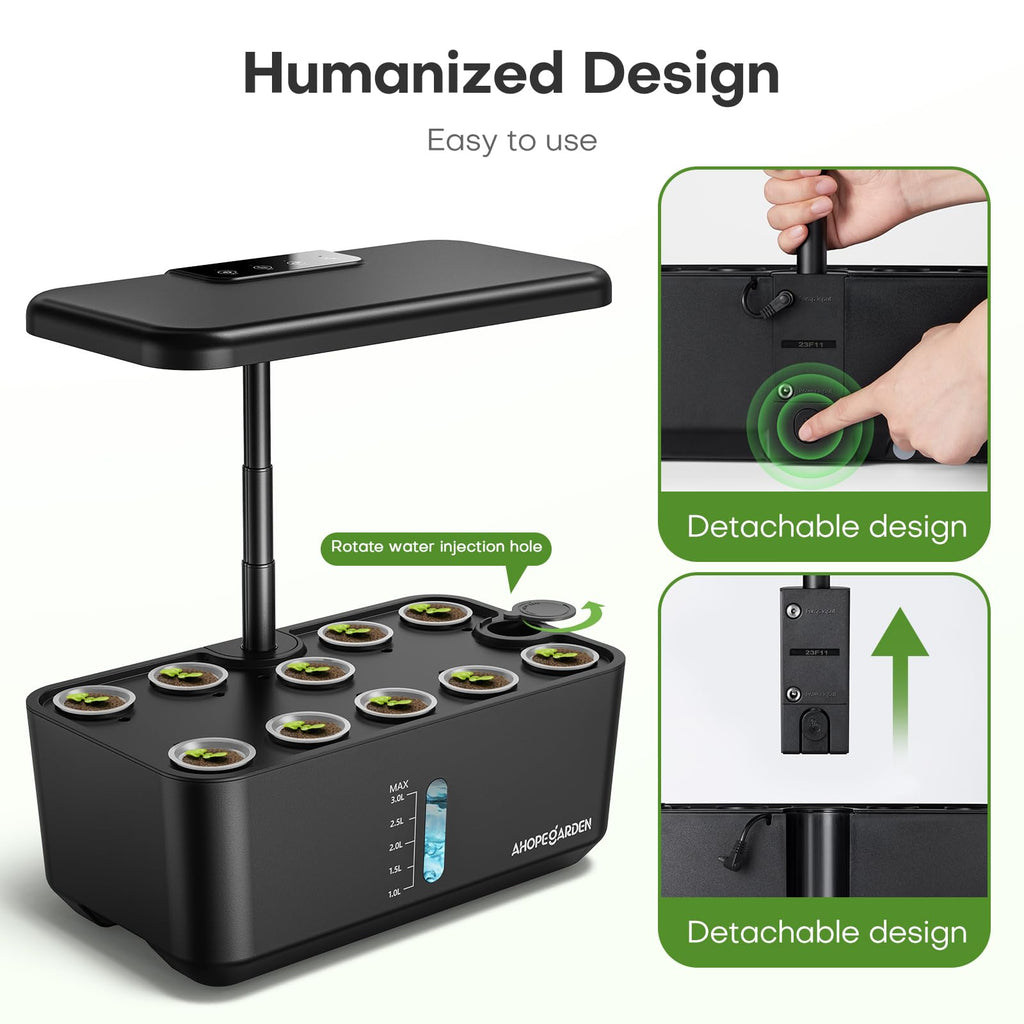 Ahopegarden Indoor Garden Hydroponics Growing System: 10 Pods Plant Germination Kit Herb Vegetable Growth Lamp Countertop with LED Grow Light - Hydrophonic Planter Grower Harvest Lettuce