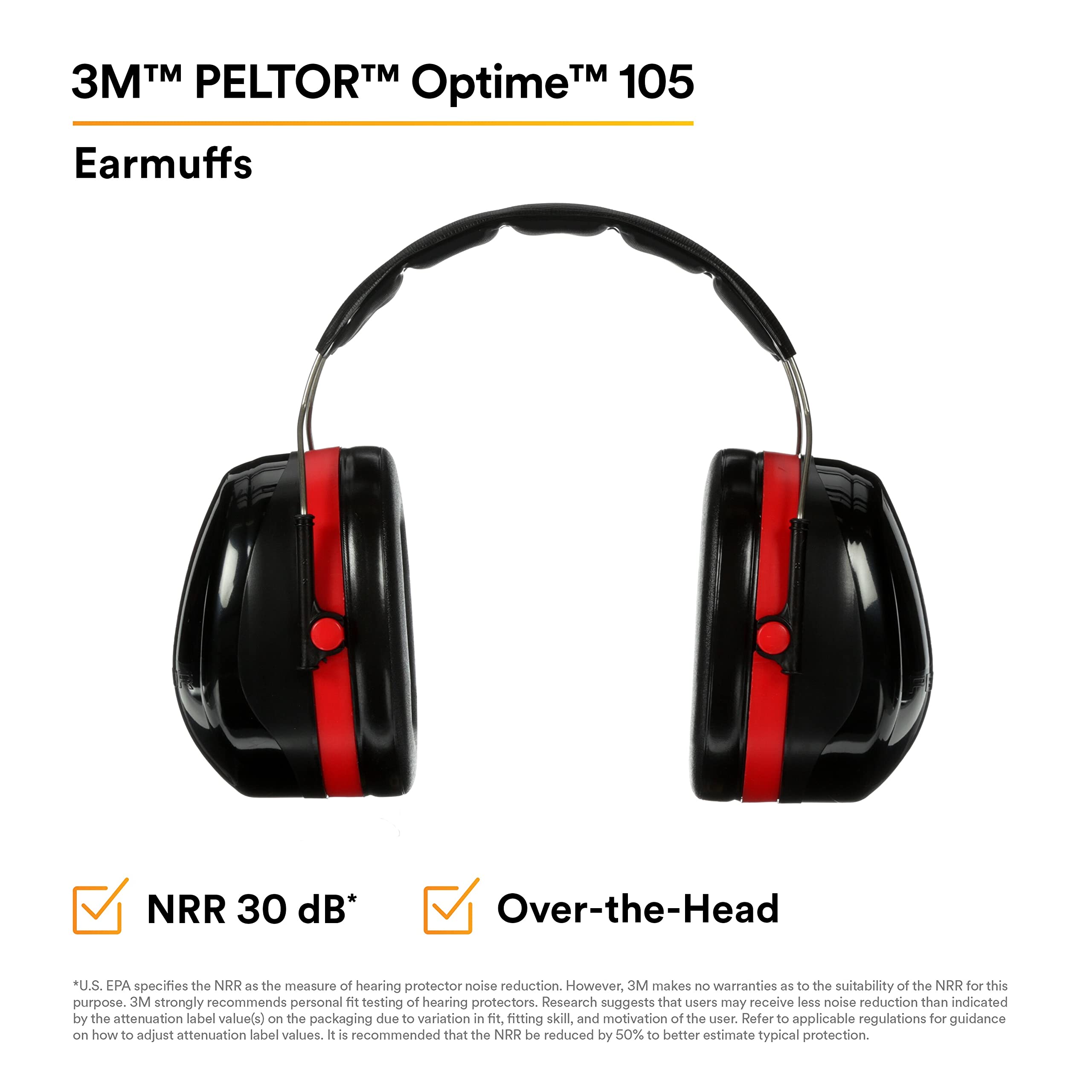 3M H10A Peltor Optime 105 Over the Head Earmuff, Ear Protectors, Hearing Protection, NRR 30 dB