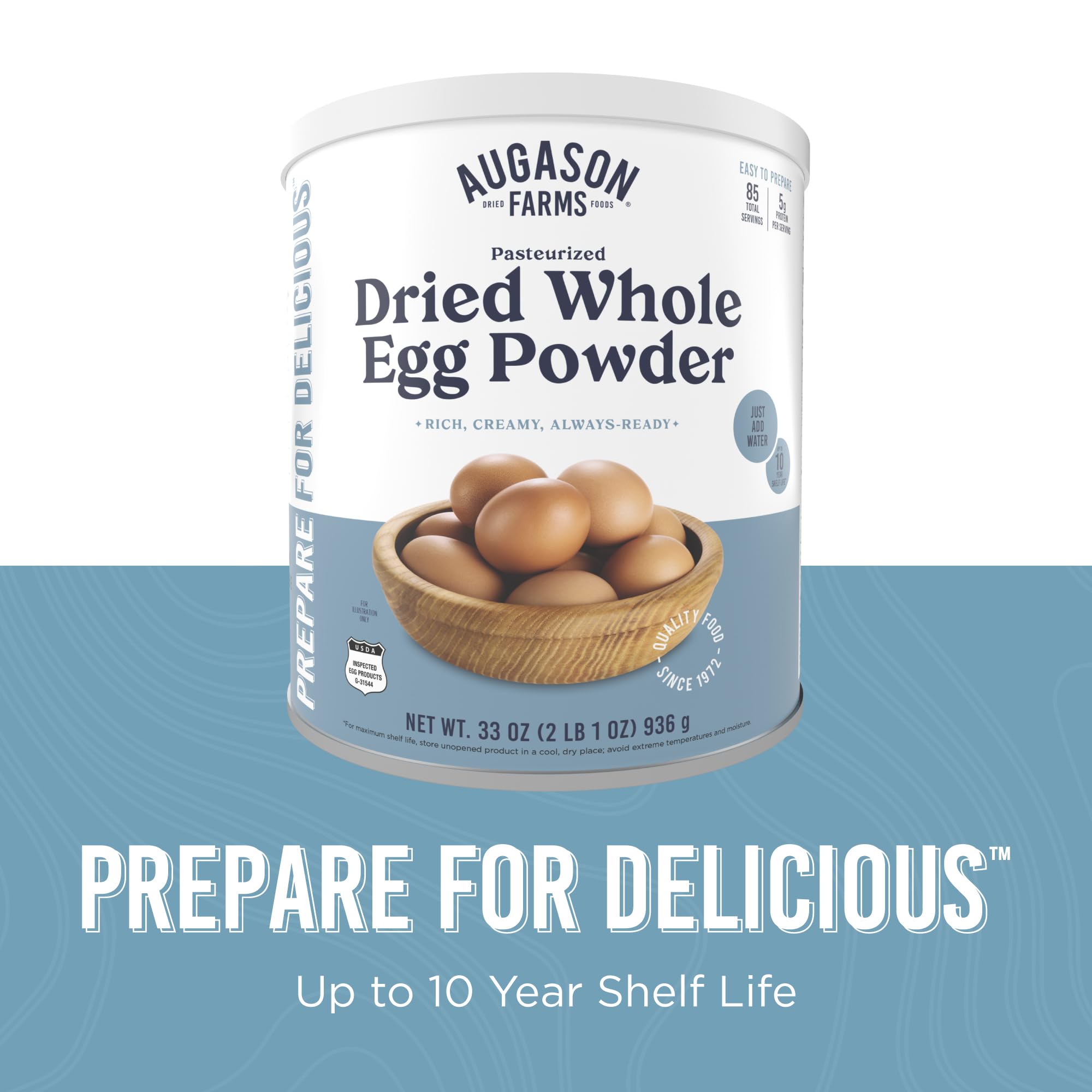 Pasteurized Dried Whole Egg Powder Can Emergency Food Supply, 85 Servings, 10 Year Shelf Life, No Additives or Preservatives, 5g Protein per Serving - Dry Egg Powder Blend, Ingredient for Baking and Cooking