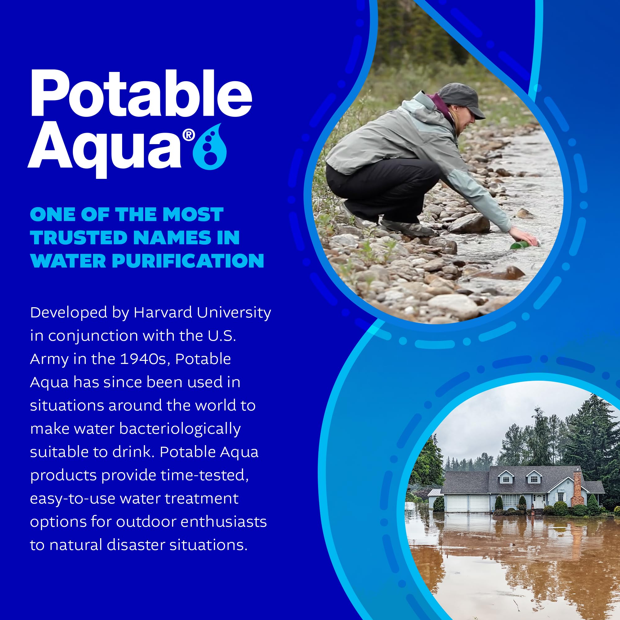Potable Aqua Water Purification Treatment - Portable Drinking Water Treatment for Camping, Emergency Preparedness, Hurricanes, Storms, Survival, and Travel (50 Tablets), Black, single pack