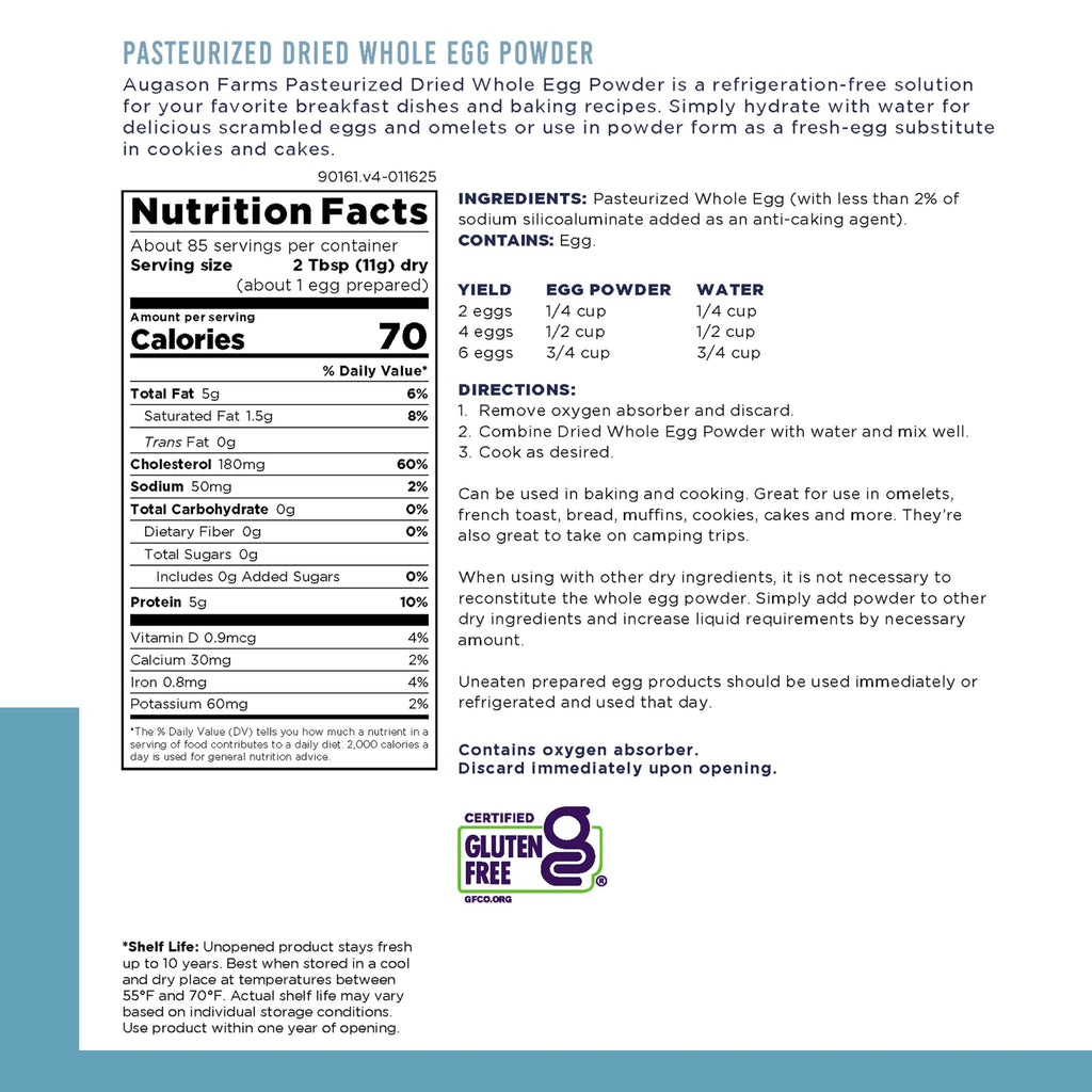 Pasteurized Dried Whole Egg Powder Can Emergency Food Supply, 85 Servings, 10 Year Shelf Life, No Additives or Preservatives, 5g Protein per Serving - Dry Egg Powder Blend, Ingredient for Baking and Cooking