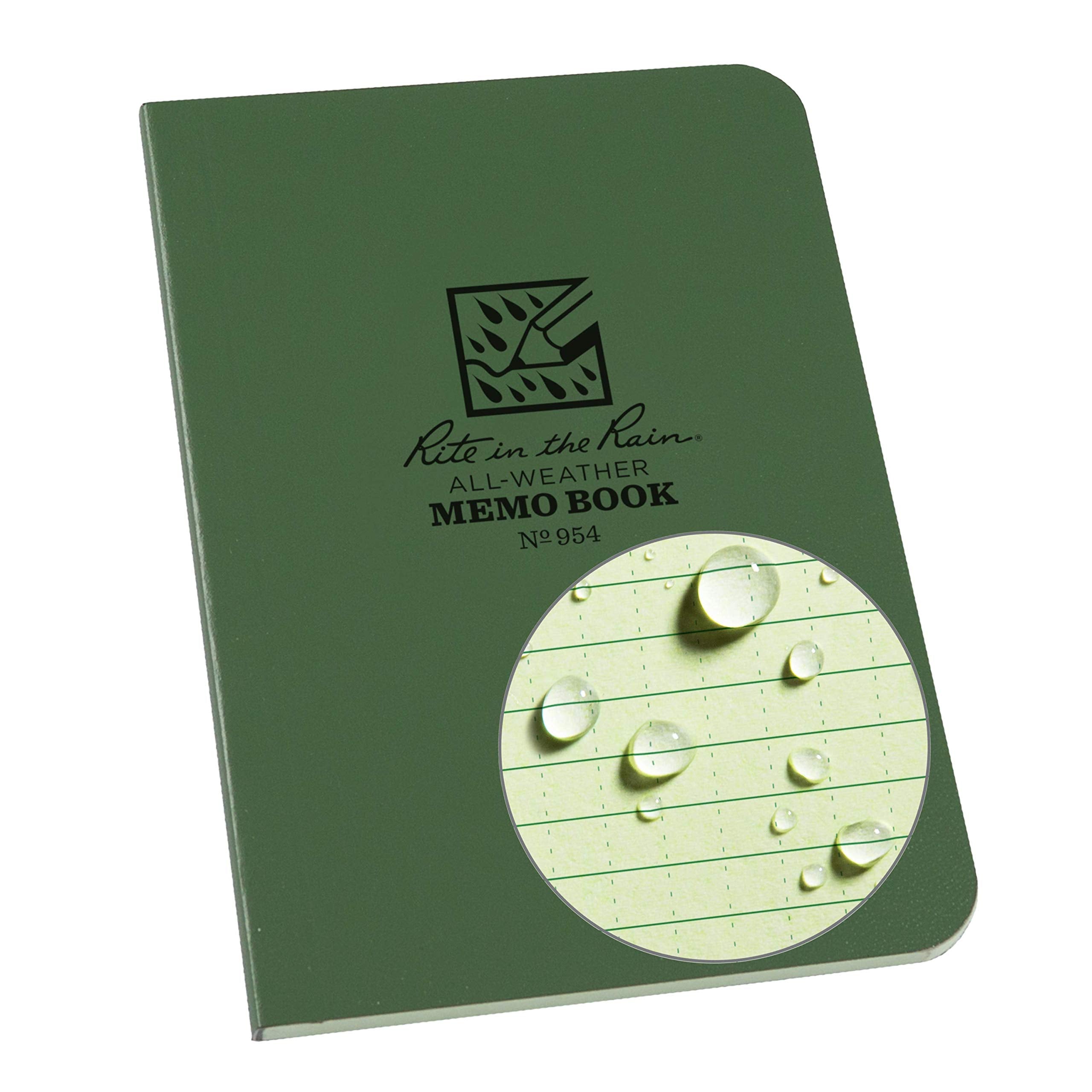 Rite in the Rain Weatherproof Soft Cover Pocket Notebook, 3.5" x 5", Green Cover, Universal Pattern (No. 954)