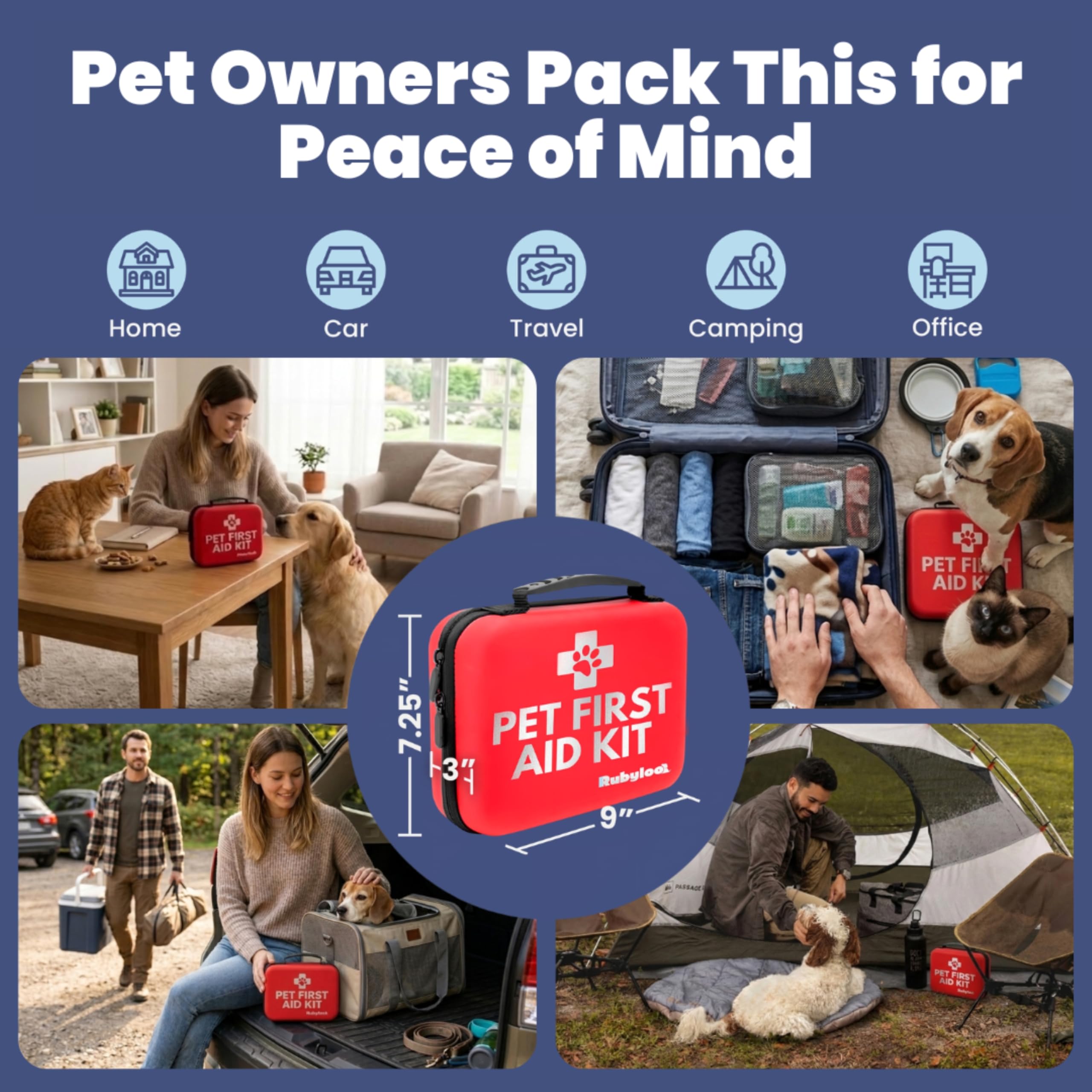 Dog First Aid Kit - Vet Approved Emergency Supplies - Pet First Aid Kit Guide, Tick Remover, Slip Leash & Medical Essentials for Home, Camping, Car, RV, Travel (Essential Pack)
