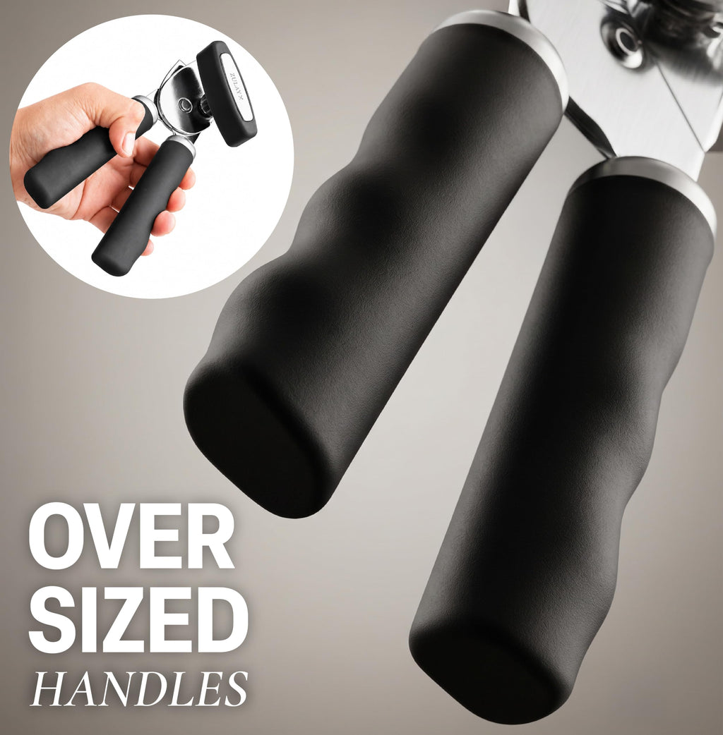 Zulay Kitchen Heavy Duty Stainless Steel Can Opener Manual with Bottle Opener - Rust Proof Manual Can Opener With Turn Knob & Comfy Soft Grip Handles - Black