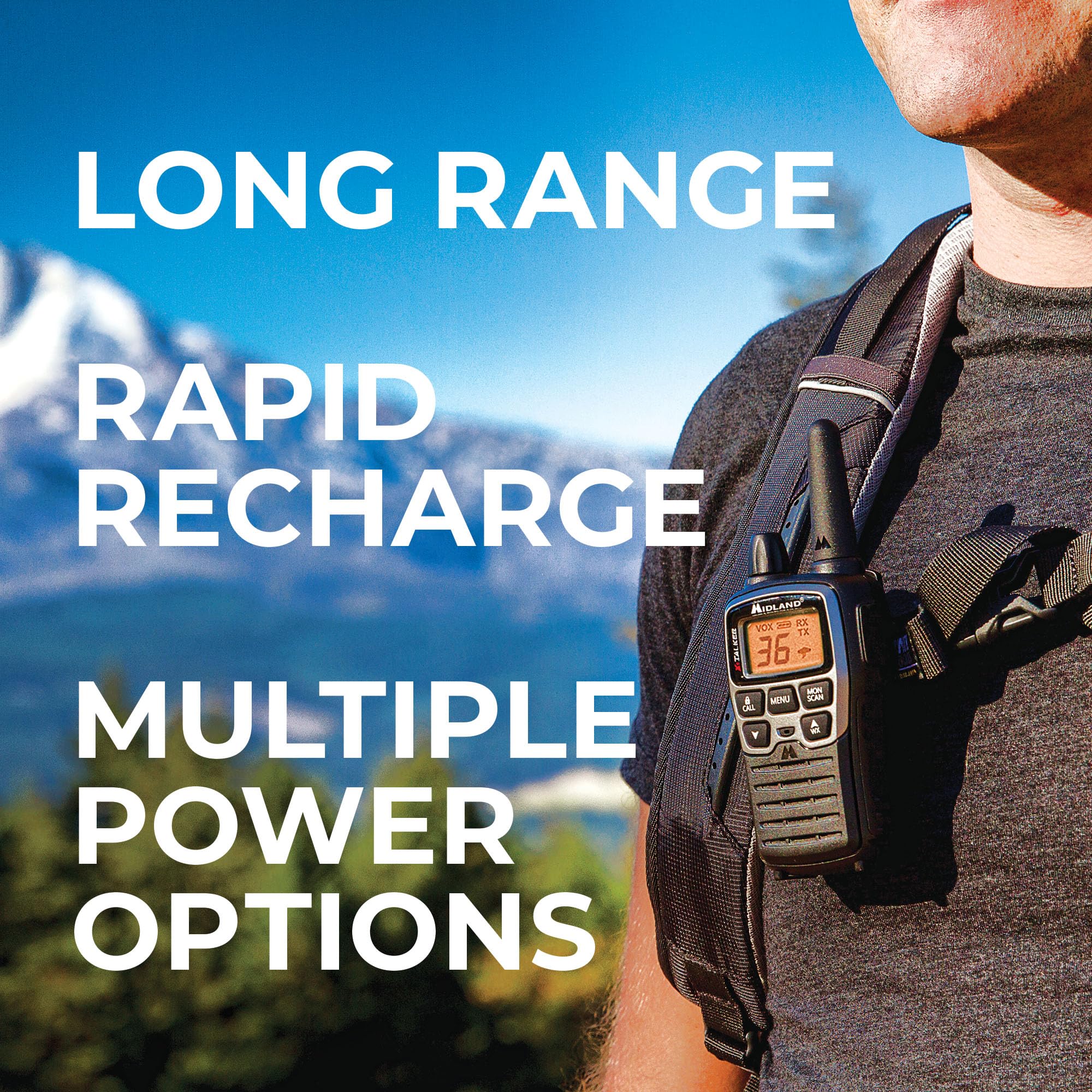 Midland® T71VP3 X-TALKER Long Range Walkie Talkie - FRS Two-Way Radio for Camping Overlanding Rock Crawling - NOAA Weather Scan - 36 Channels and 121 Privacy Codes Black/Silver 2 Pack