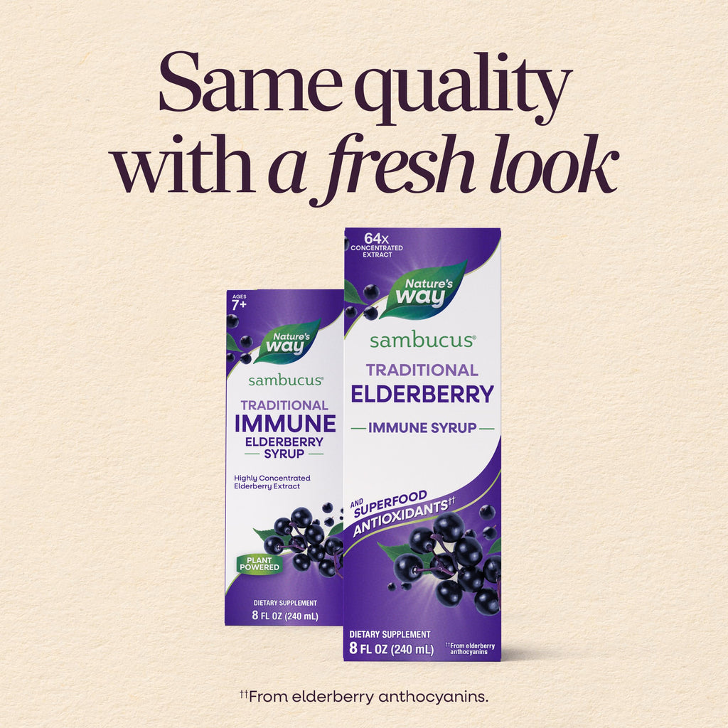 Nature’s Way Sambucus Elderberry Traditional Immune Syrup, Highly Concentrated Black Elderberry Extract, Traditional Immune Support*, Delicious Berry Flavored, 8 Fl Oz (Packaging May Vary)