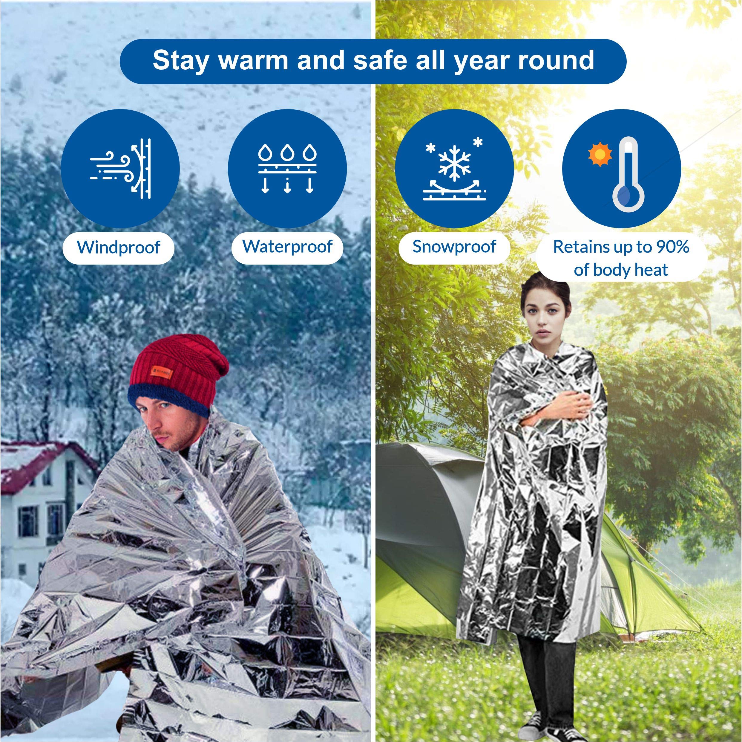 Primacare HB-10 Emergency Mylar Thermal Blankets – 10 Pack, 84" x 52", Silver – Reflective, Waterproof, Retains 90% Body Heat – for Survival, First Aid, Outdoors, Camping, EMS