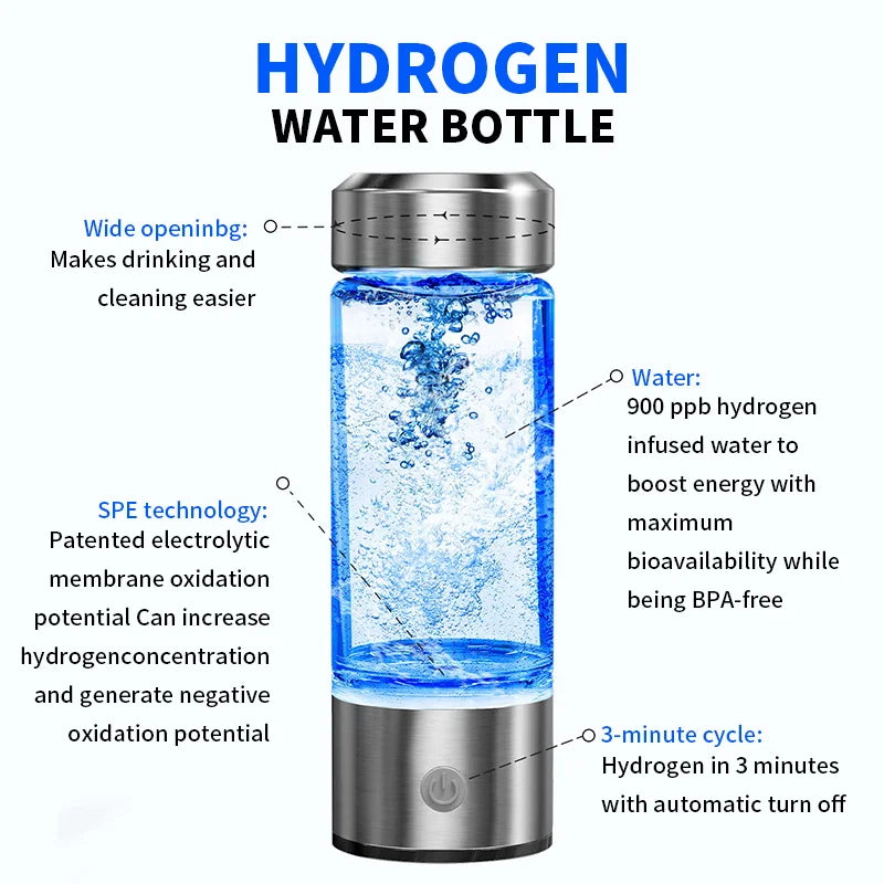 NNEOBA Portable Electric Hydrogen Water Bottle Silver