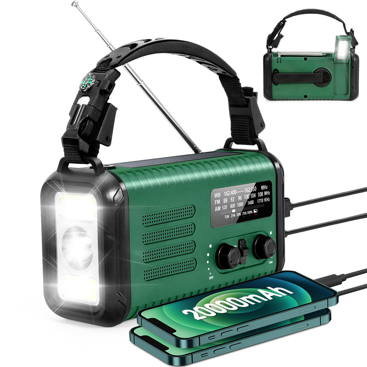 Hand Crank Emergency Weather Radio – NOAA/AM/FM, Solar & USB Charging, Flashlight, SOS Alarm