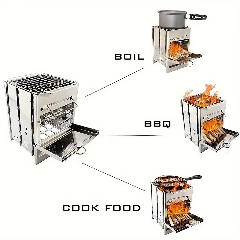 Portable Folding Stainless Steel Wood Burning Camping Stove